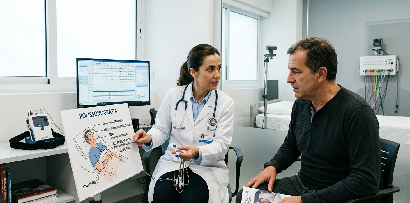 médico explicando diagnóstico de apneia do sono