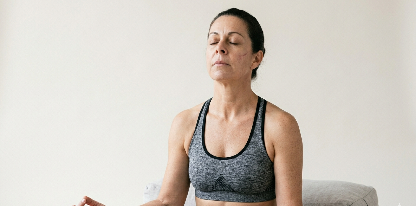 mulher praticando respiração nasal