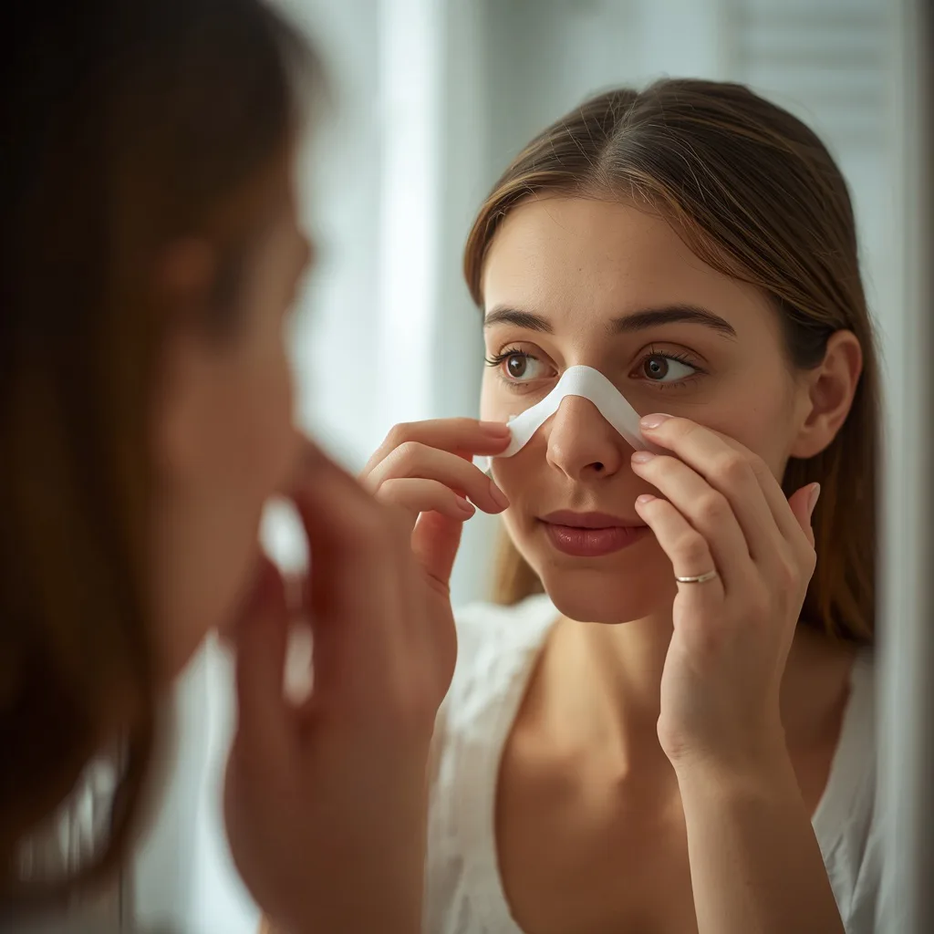 grávida usando dilatador nasal para aliviar ronco
