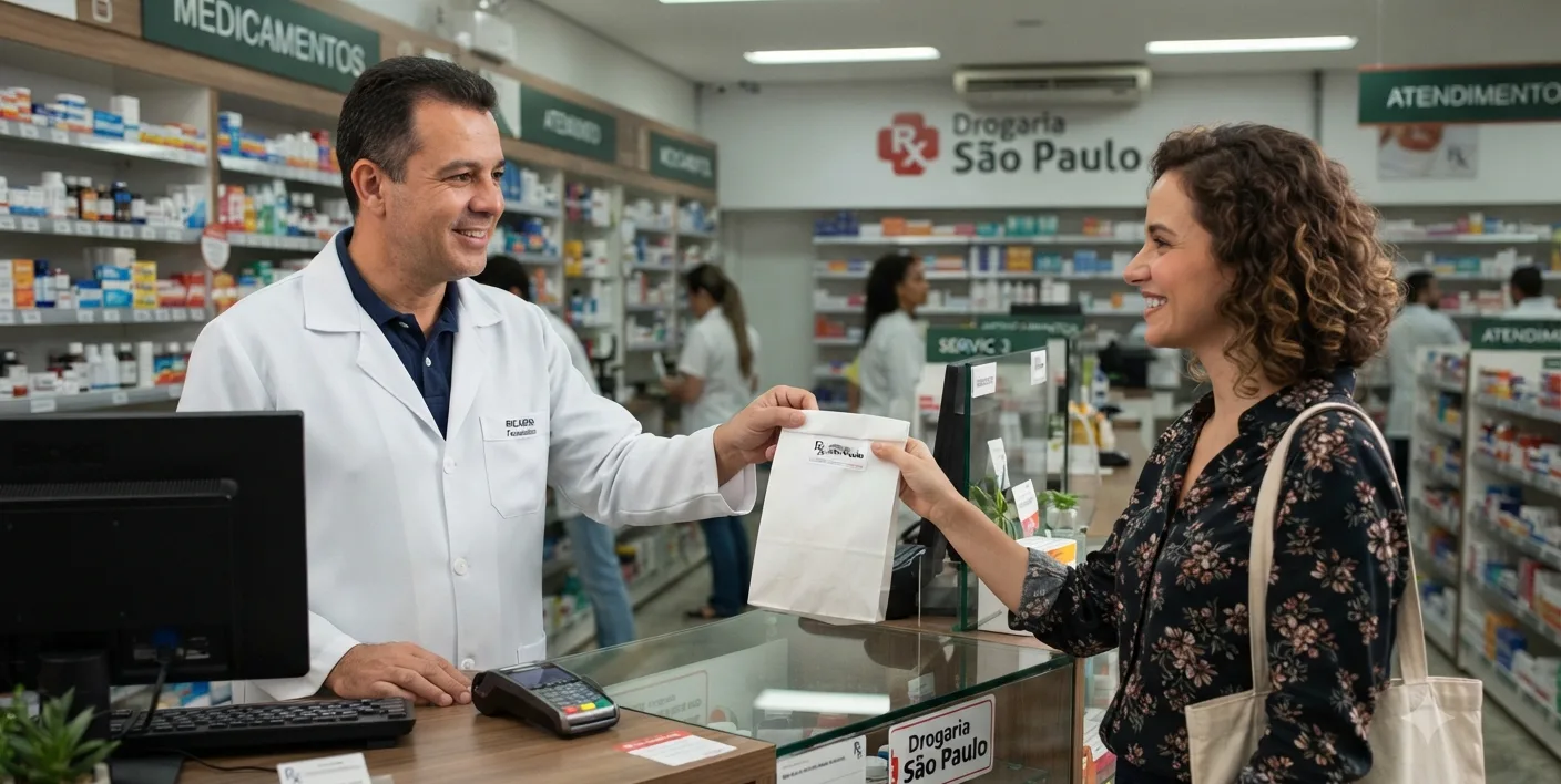 farmaceutico entregando remedio para ronco no balcao
