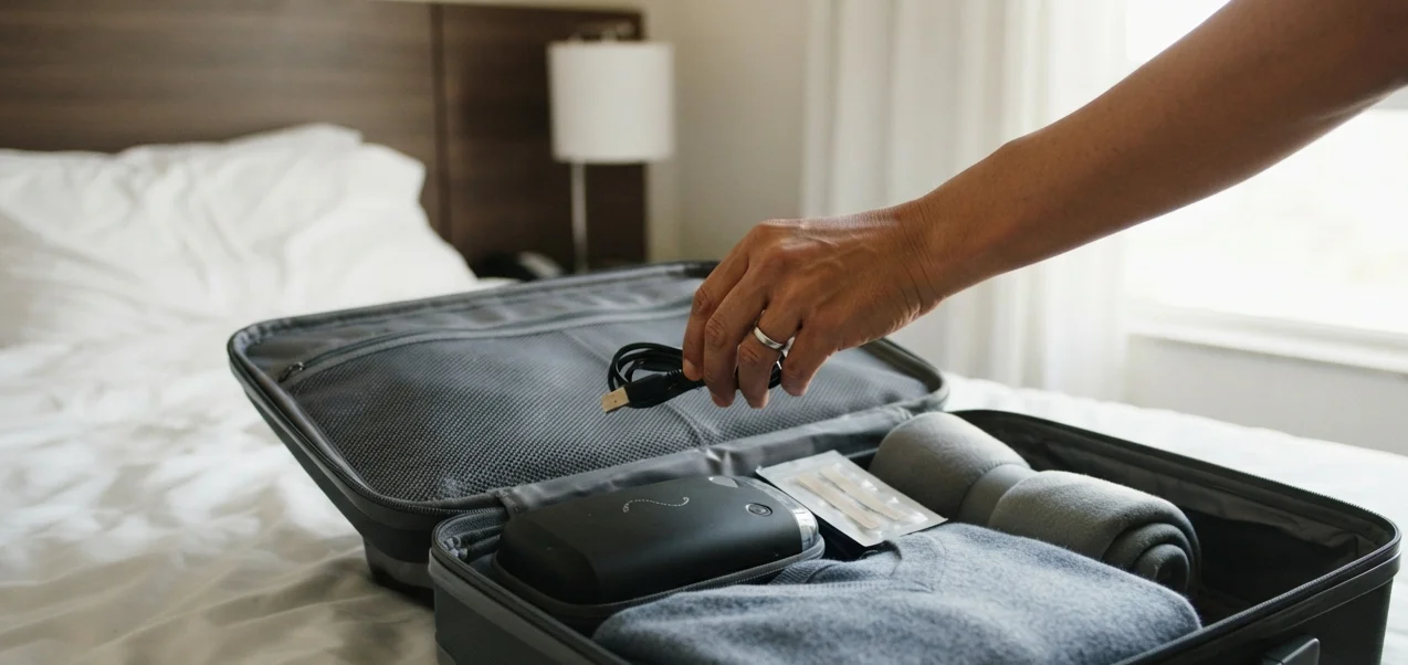 mala pronta para viagem com dispositivos anti-ronco