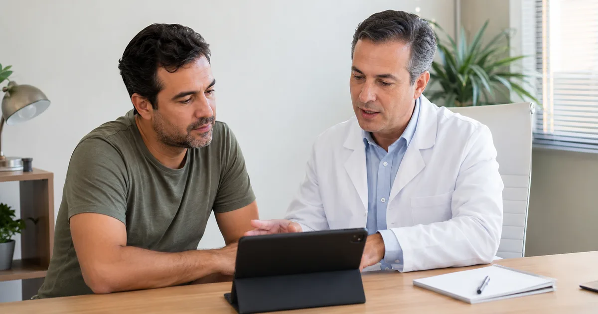 adulto conversando com o médico sobre cirurgia de amígdalas e apneia do sono