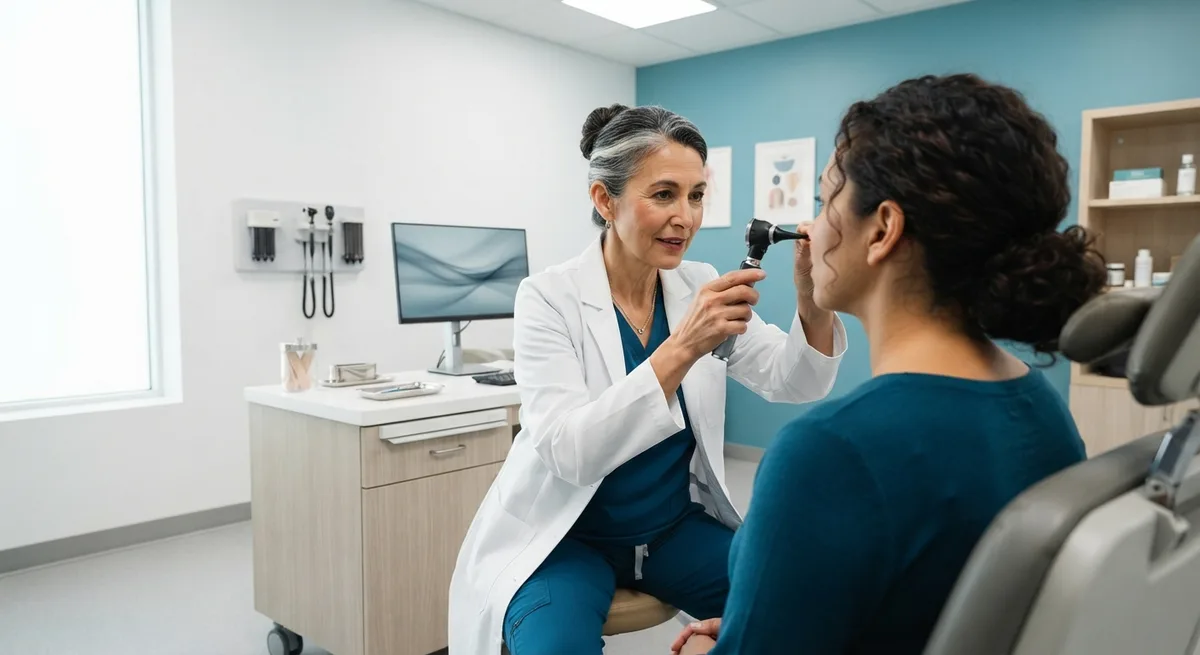 otorrinolaringologista avalia obstrução nasal em consulta — ronco só de um lado do nariz